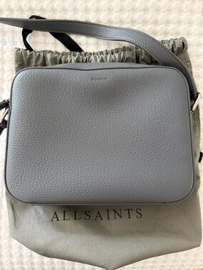 NWOT All Saints Blue-Gray Pebbled Leather Messenger Crossbody